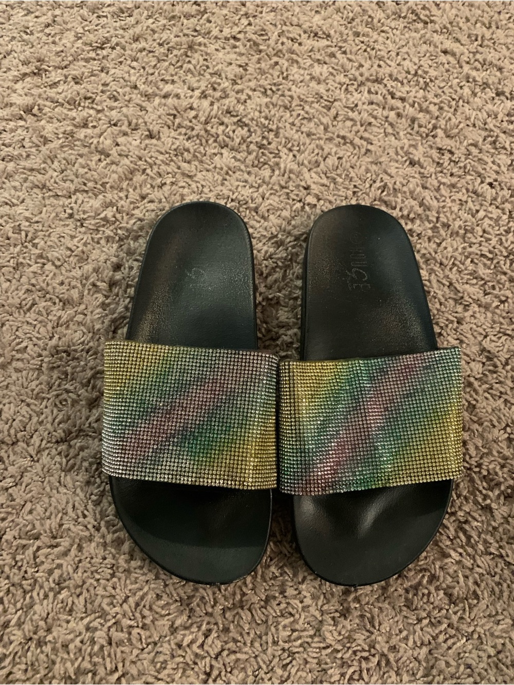 Glitter Rainbow Embelished Sandals Black Size 9